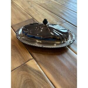 Vintage Sheridan Silver Plate Butter Dish Tray Glass Insert 3" X 8.5"